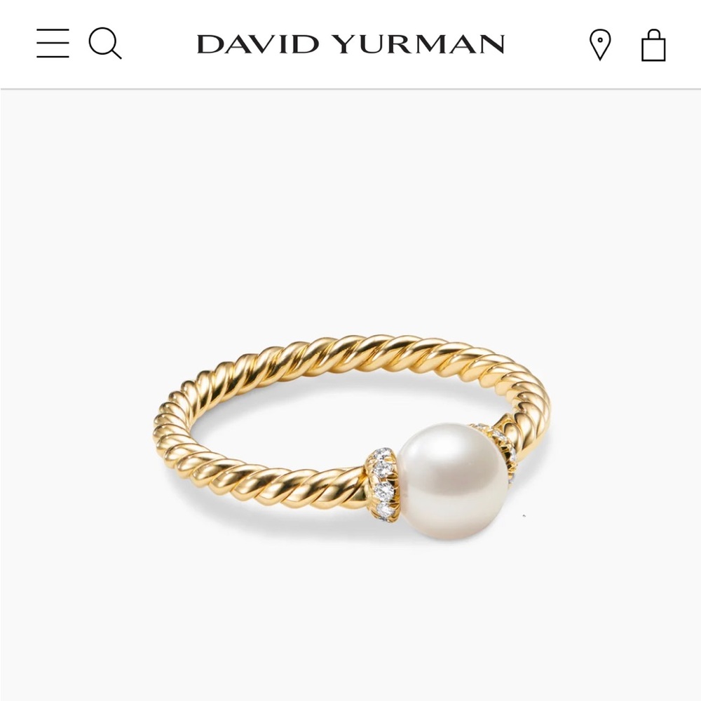 David Yurman Petite Solari Station Pearl Ring W/DiamondsYellow  Gold 💯Authentic